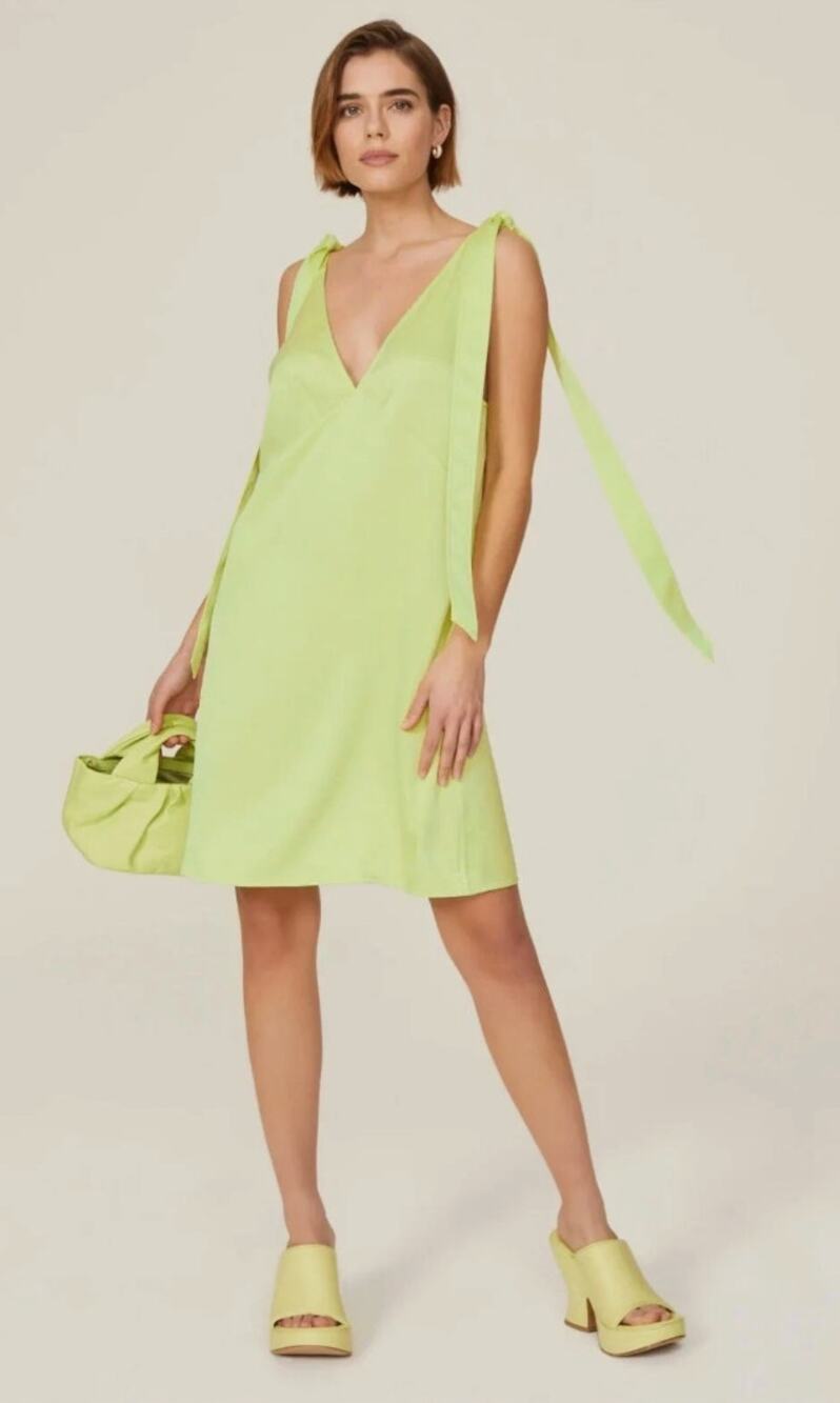 Stine Goya Rosario Tie Strap Satin Dress Yuzu Green Womens Size Large